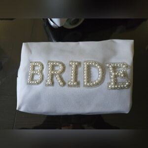 White Bride Makeup Bag with Pearl Accents
